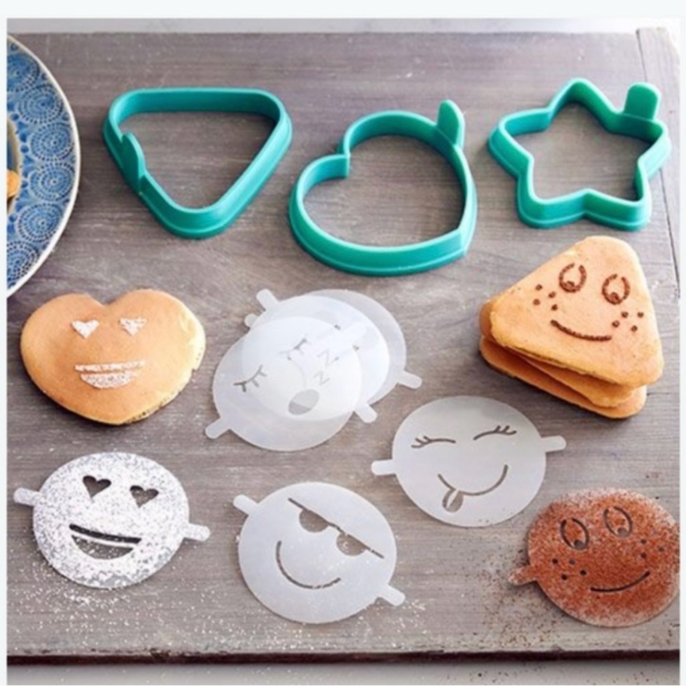 Pampered Chef Pancake Molds with 7 Emoji Stencils
